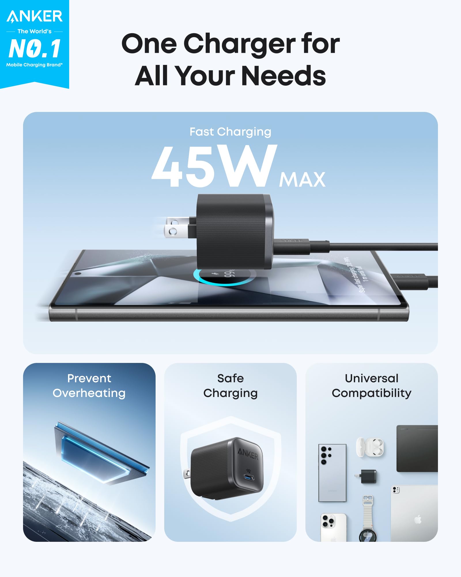 Anker Nano Charger (45W) with USB-C to USB-C Cable IPHONE 18/ IPHONE 17 PRO/PRO MAX