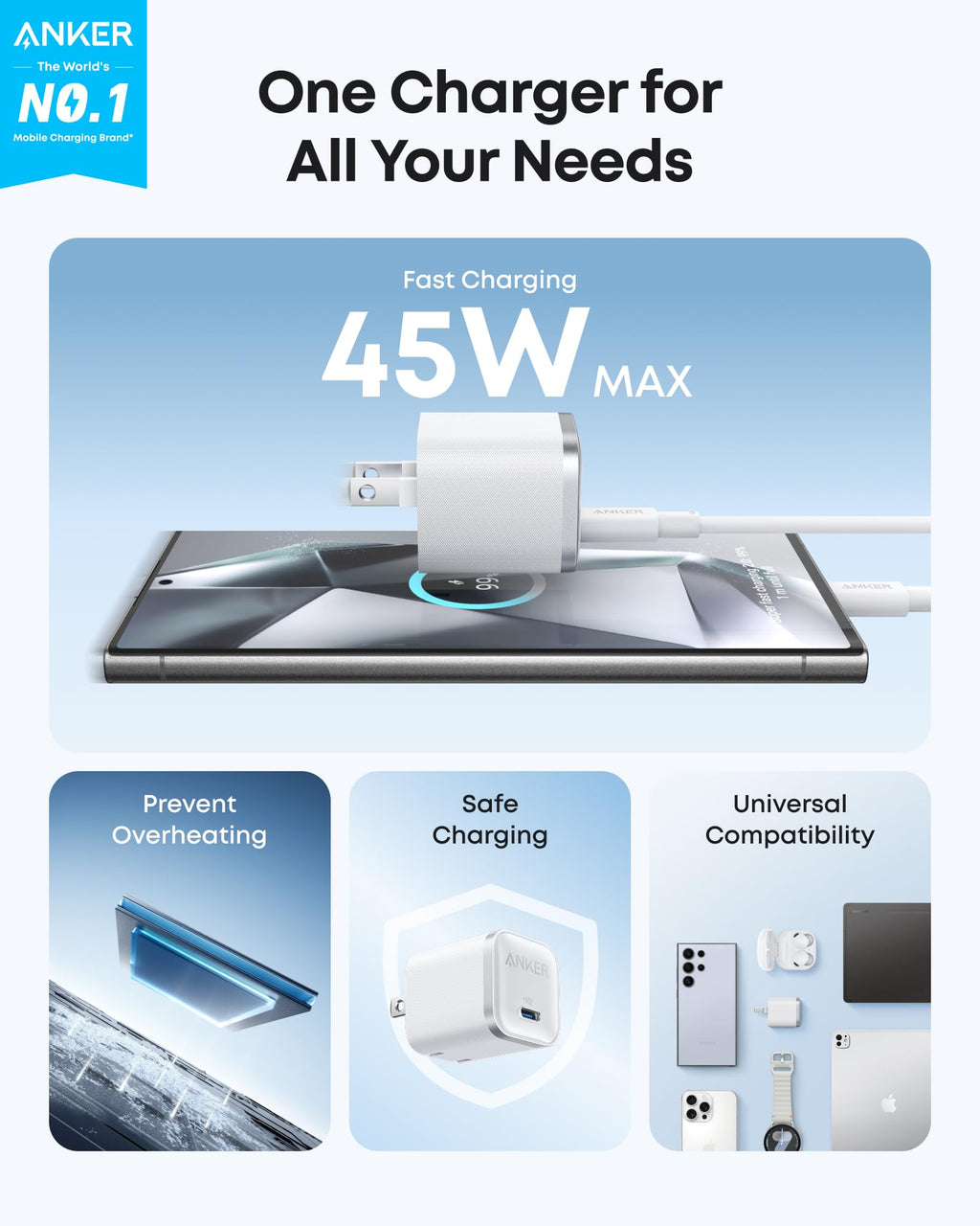 Anker Nano Charger (45W) with USB-C to USB-C Cable IPHONE 18/ IPHONE 17 PRO/PRO MAX